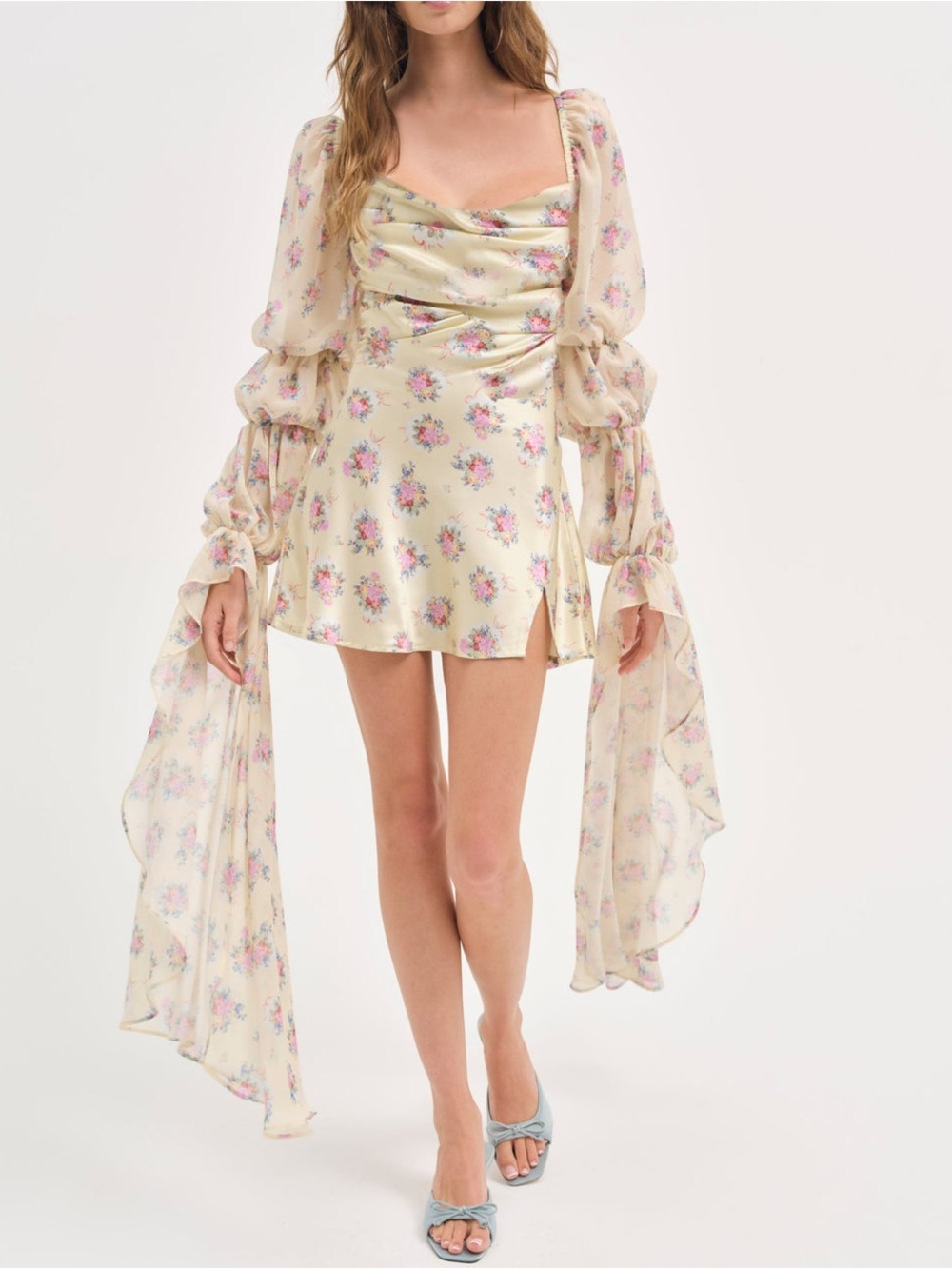 $329 NWT For Love And Lemons “Willow” Ruched Mini Dress in Pink Sz X-Large